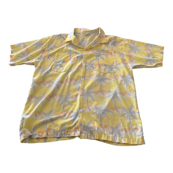 Vintage tropicana hawaiian shirt mens medium 80s yellow floral vaca lightweight - Picture 1 of 8